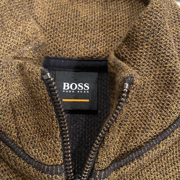 Boss by Hugo Boss zipper cardigan brown black trim large - Picture 2 of 6